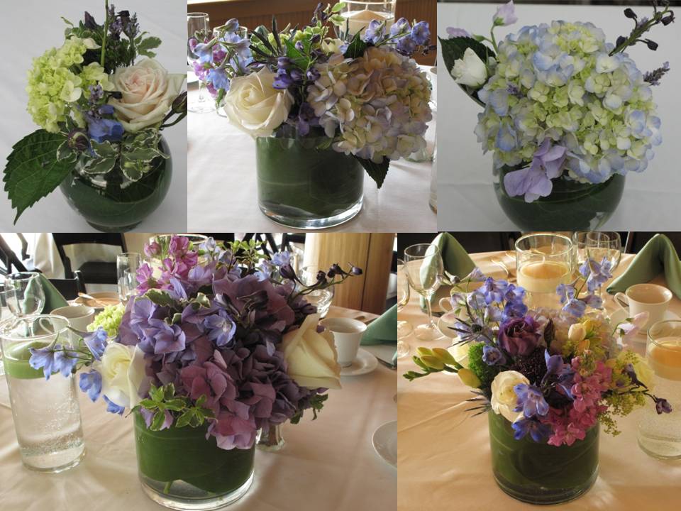 purple hydrangea centerpieces for Vermont wedding