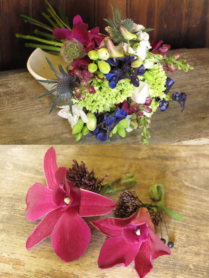 The bridesmaids wore a lovely shade of purple and carried green hydrangea