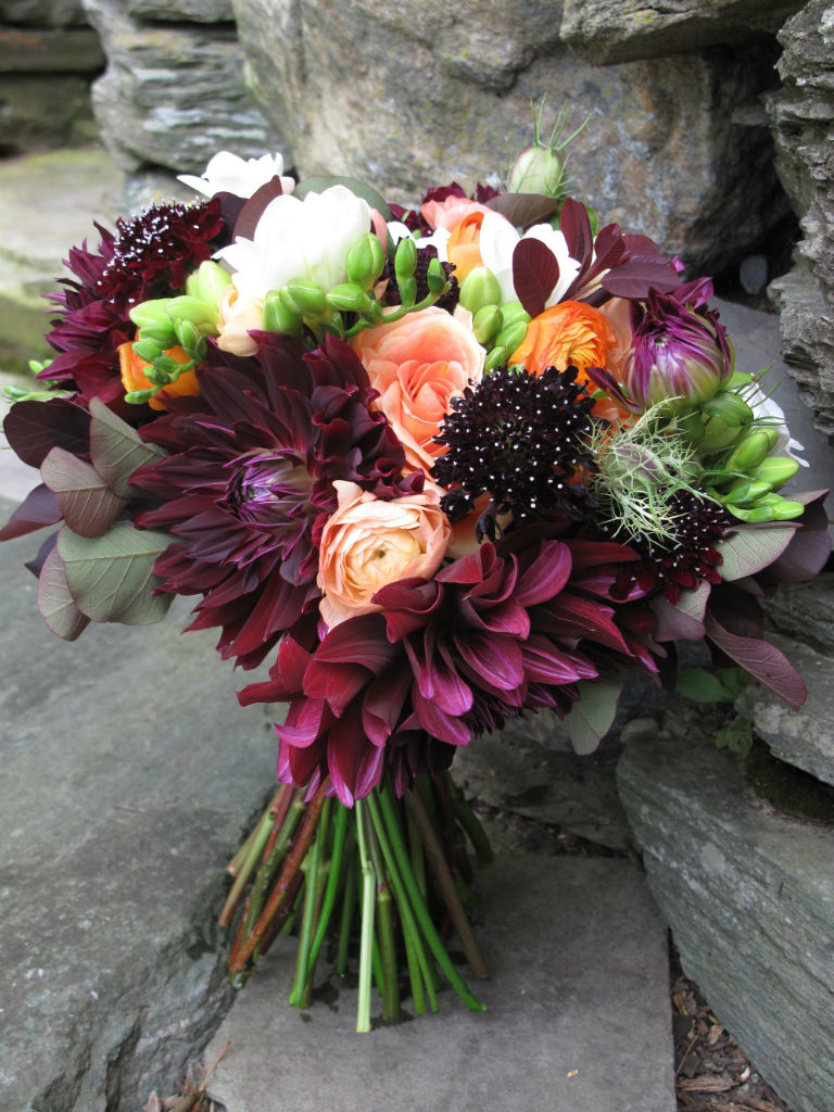 Burgundy And Peach Wedding Flowers At The Round Barn