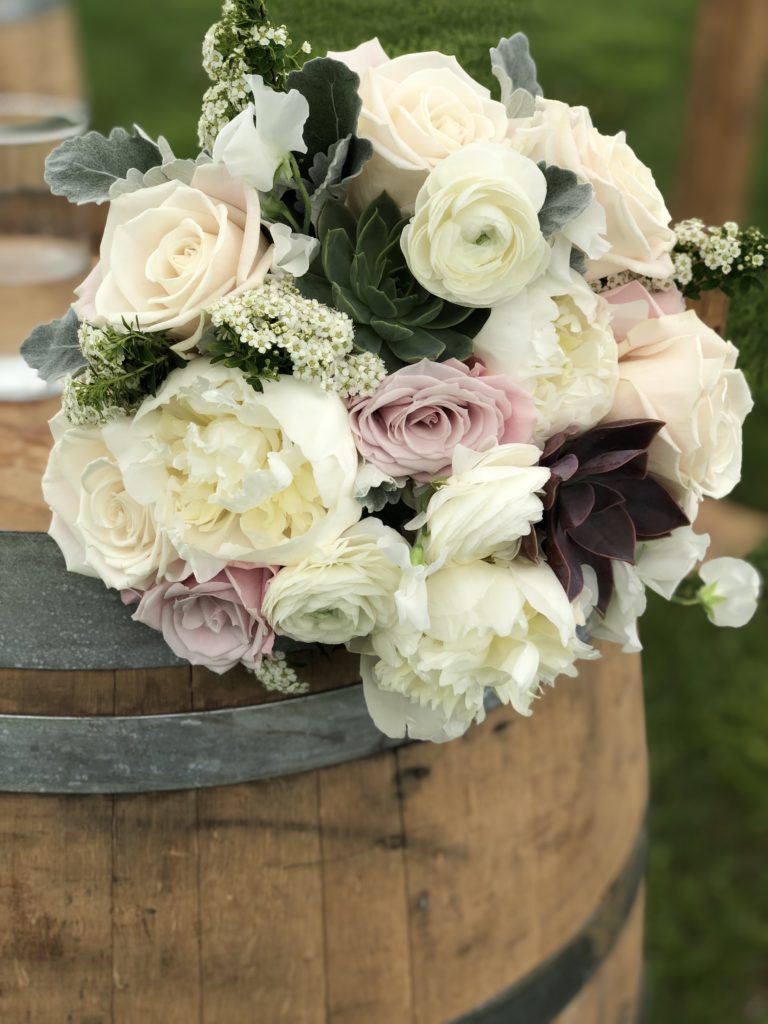 bouquet with succulents and peonies